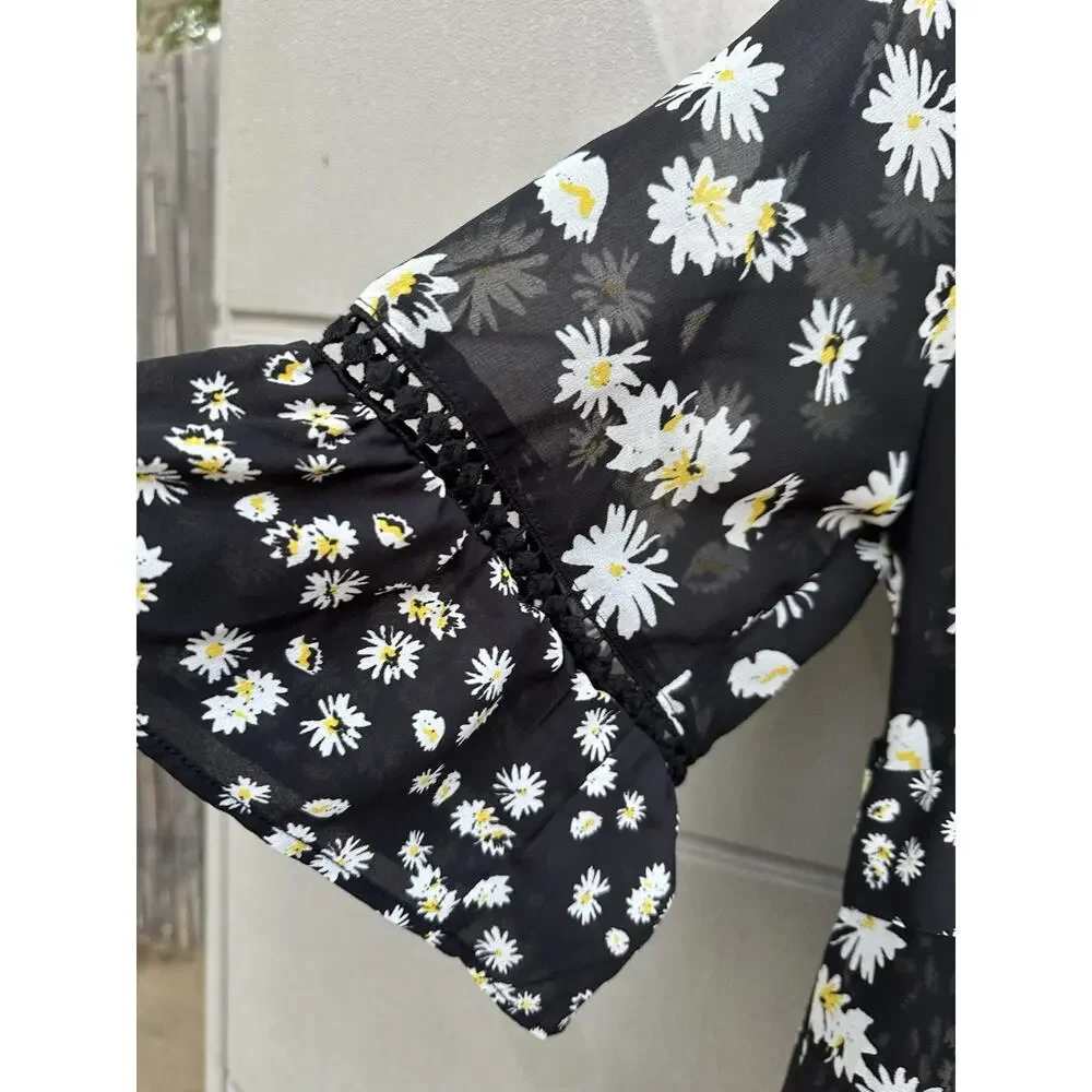 CAbi Daisy Print 2 Piece Chiffon Dress/Duster Wrap Black & White Sz L COTTAGE - Picture 11 of 16